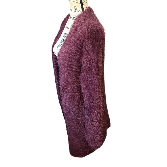 Chelsea28 Soft Eyelash Open Front Cardigan Plum Color Sz Small - Picture 3 of 9
